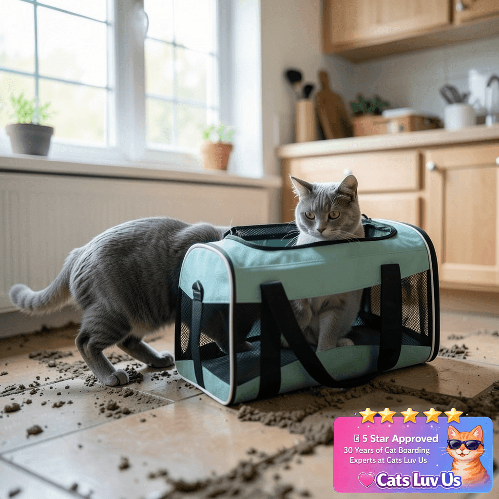 Cat Carrying Case Pet Dog Carrier Soft-Sided Cat Bag Airline with cat - professional product lifestyle photo