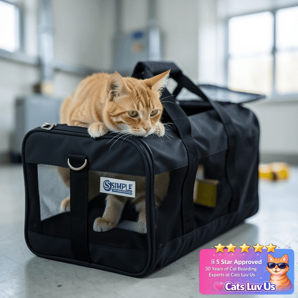 Simple Deluxe Airline-Approved Cat Carrier with cat - professional product lifestyle photo