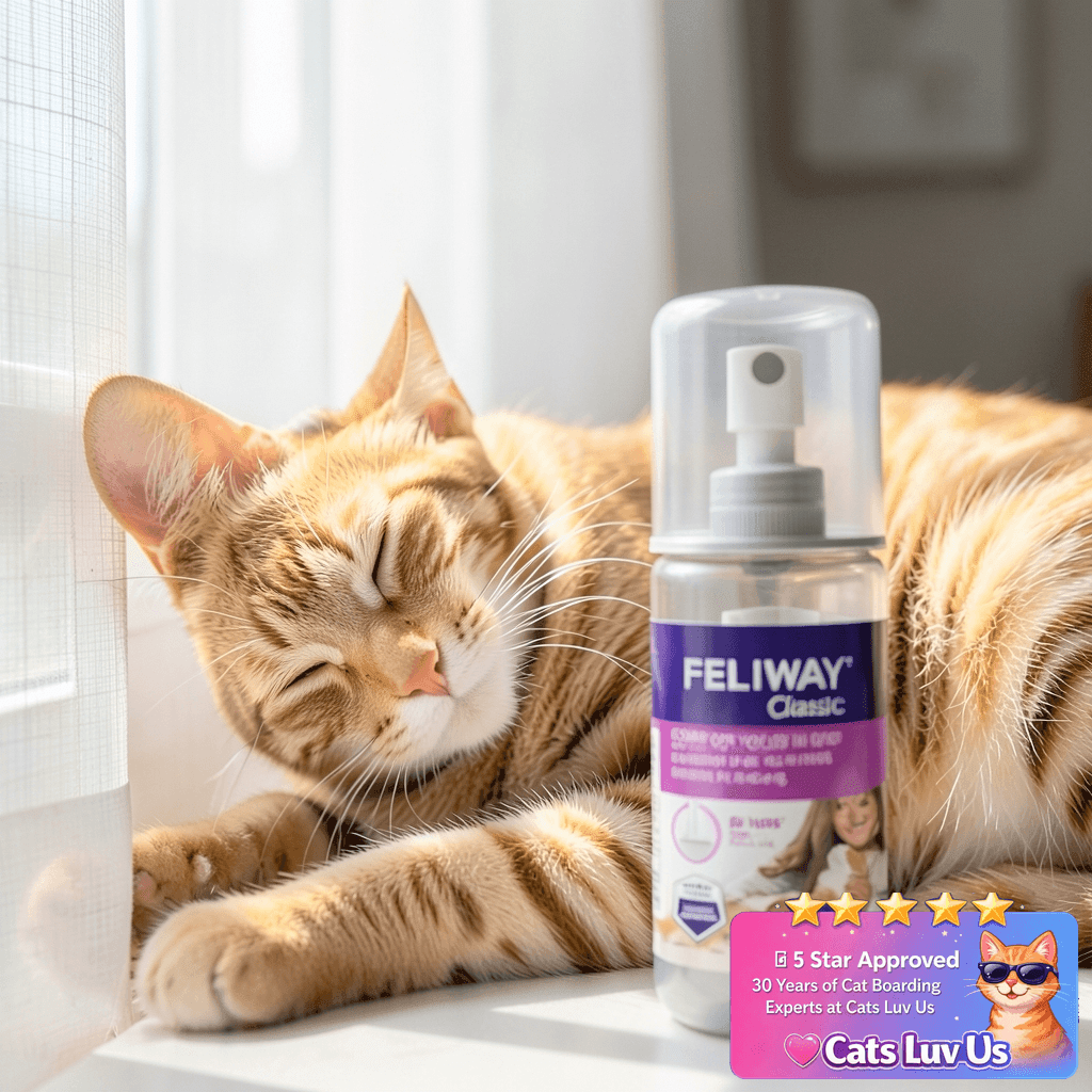 FELIWAY® Classic Cat Calming Spray with cat - professional product lifestyle photo