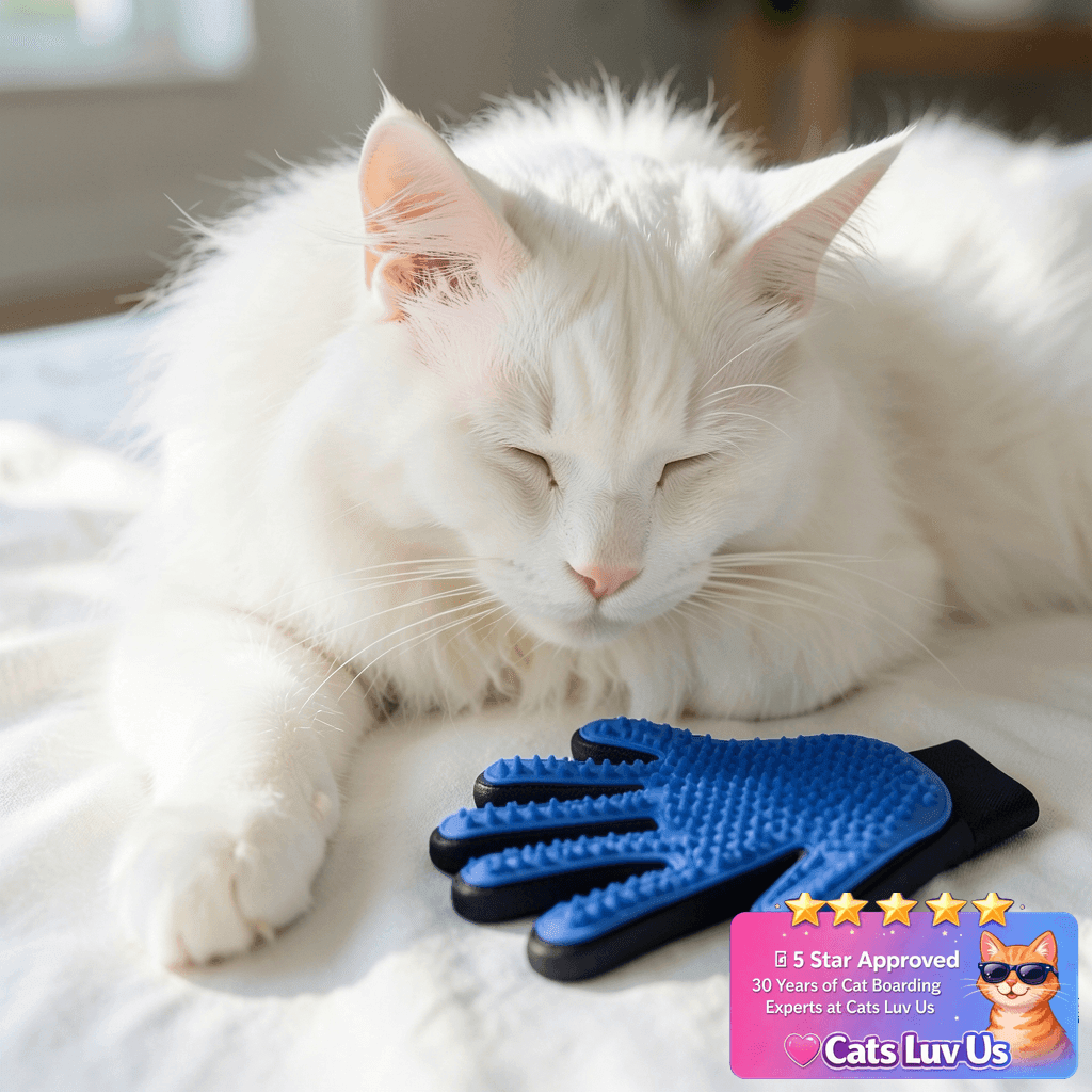 Upgrade Efficient Pet Hair Remover Gloves - Gentle Shedding with cat - professional product lifestyle photo