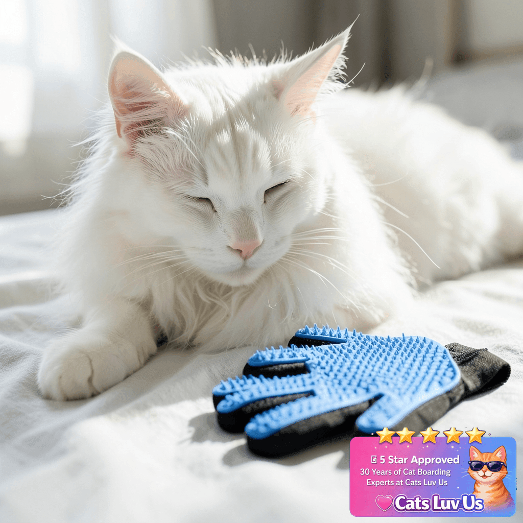 NVNAN Pet Hair Removal Glove for Dogs & Cats with cat - professional product lifestyle photo