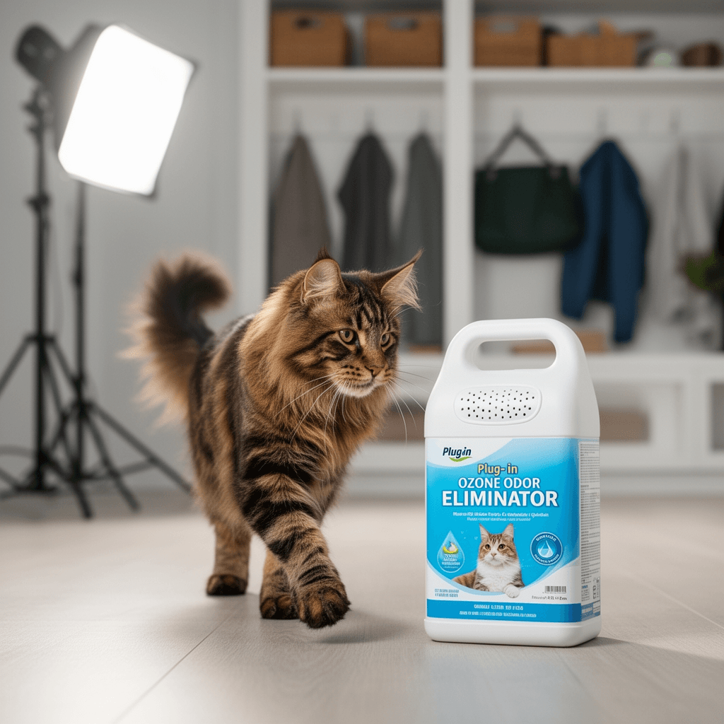 Plug-in Air Ionizers Ozone Odor Eliminator Cat Litter with cat - professional product lifestyle photo