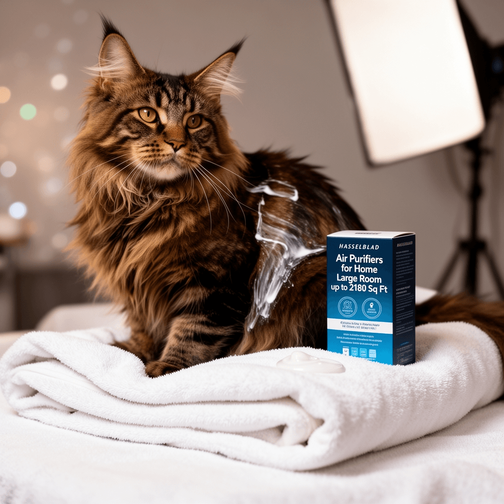 PuroAir 240 HEPA Air Purifier for Home Large Rooms - Covers with cat - professional product lifestyle photo