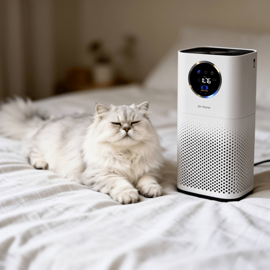 Air Purifiers for Home with H13 Quiet HEPA Filter Up to 1076 with cat - professional product lifestyle photo