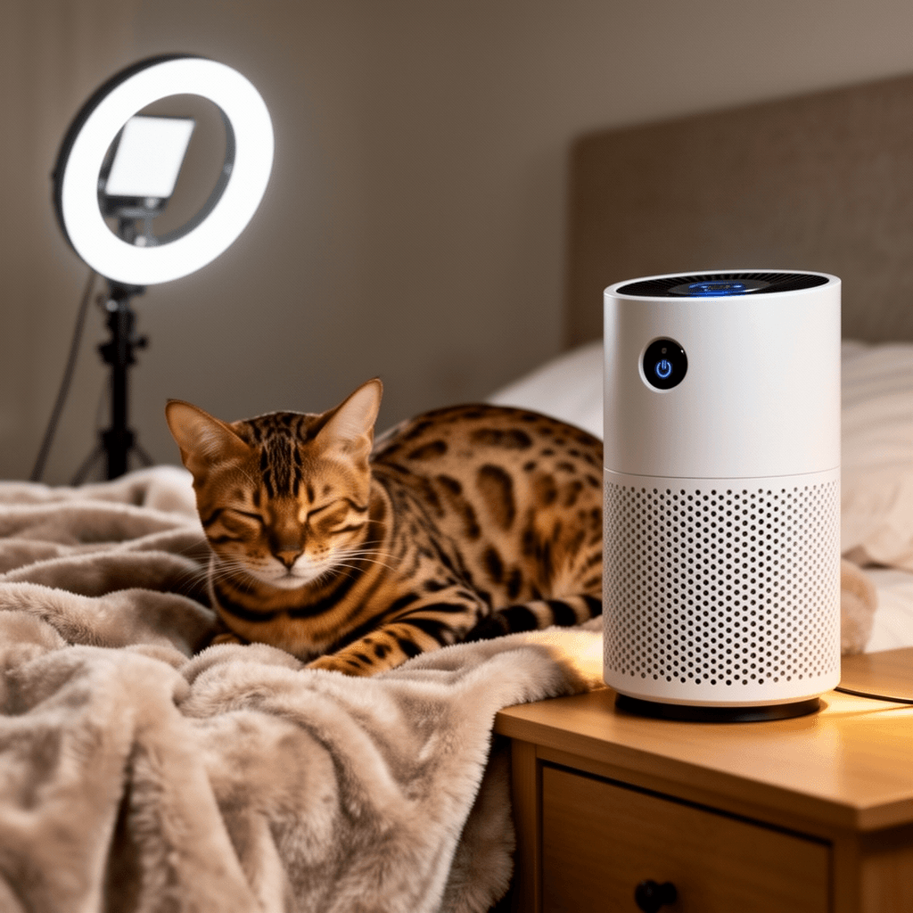 Air Purifiers for Bedroom with cat - professional product lifestyle photo