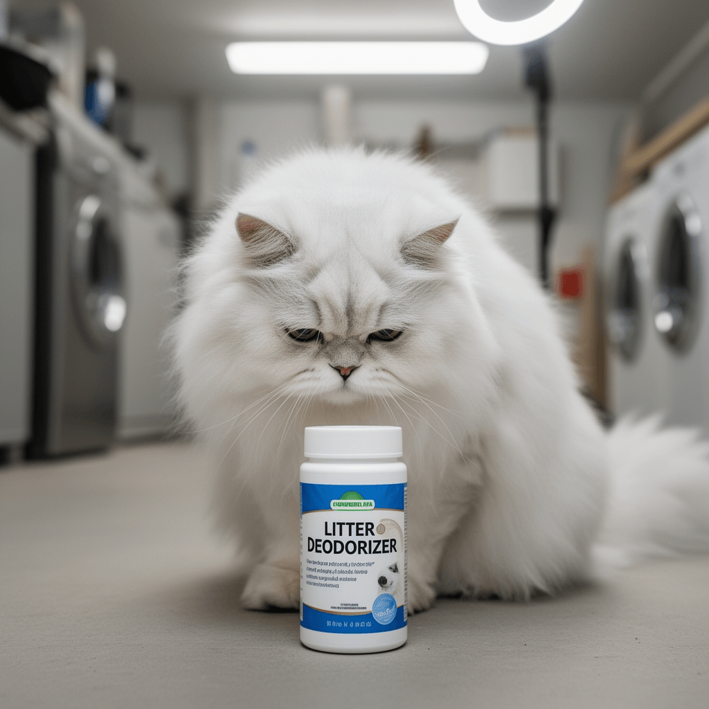 Cat Litter Deodorizer with cat - professional product lifestyle photo