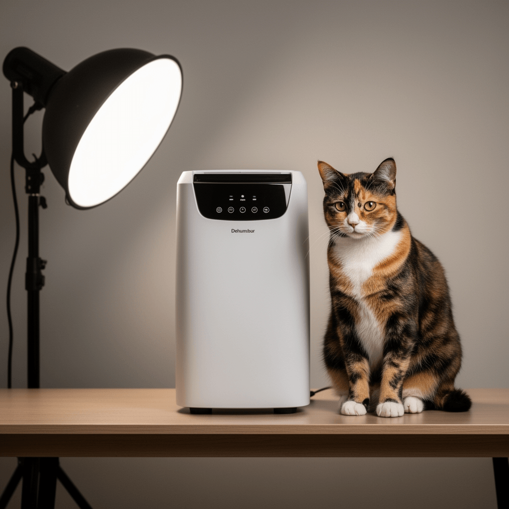 Dehumidifier with cat - professional product lifestyle photo