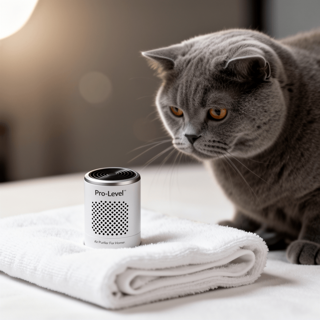 Pro-Level Air Purifier for Home Pets with cat - professional product lifestyle photo