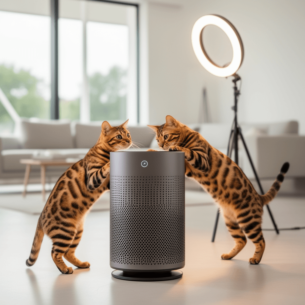 Air Purifier for Home Bedroom with cat - professional product lifestyle photo