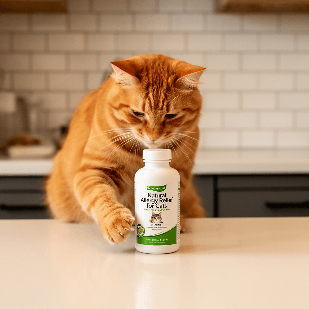 Natural Allergy Relief for Cats with cat - professional product lifestyle photo