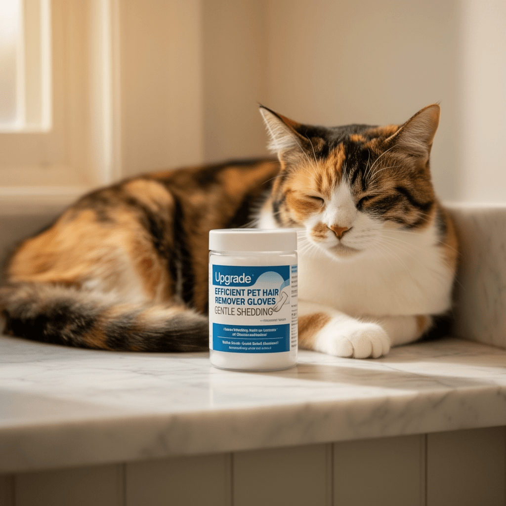 Upgrade Efficient Pet Hair Remover Gloves - Gentle Shedding with cat - professional product lifestyle photo