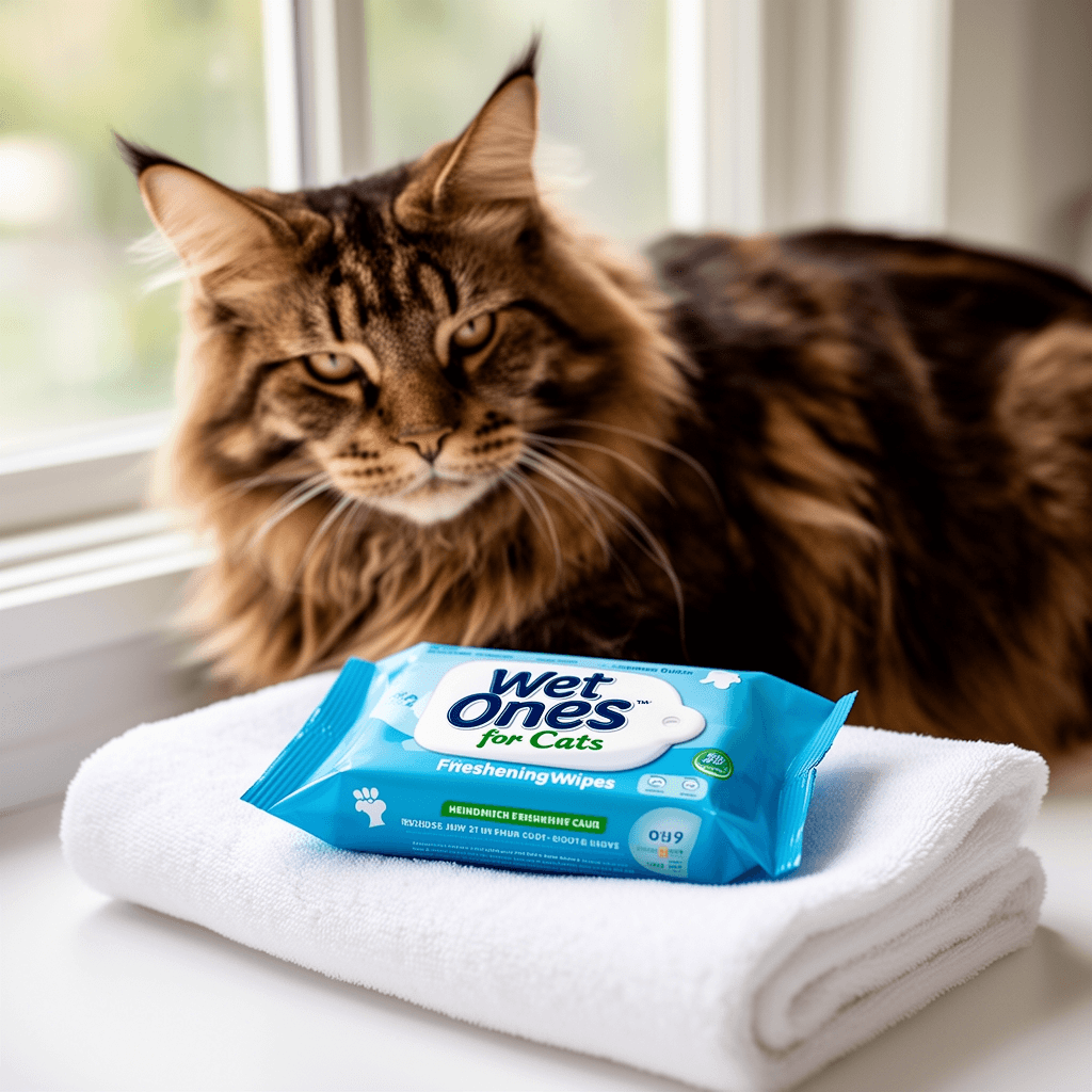 Wet Ones for Cats Freshening Wipes with cat - professional product lifestyle photo