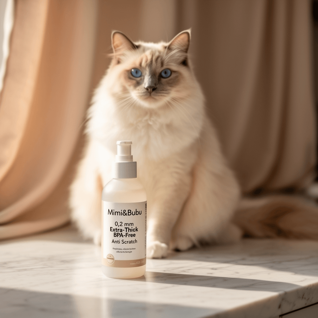 Mimi&Bubu [0.2 mm Extra-Thick BPA-Free] Anti Scratch with cat - professional product lifestyle photo