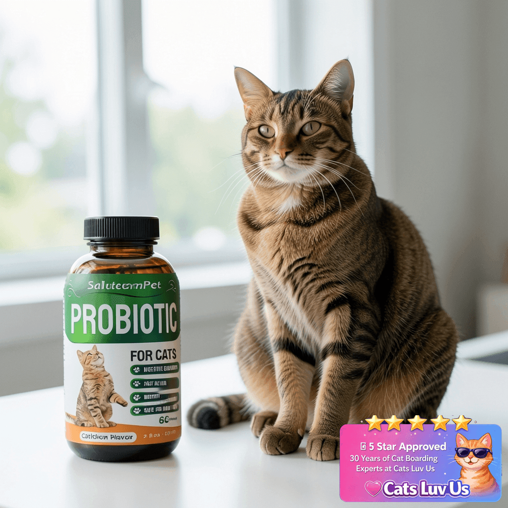 Probiotics for Cats for Digestive Support – Cat Probiotics with cat - professional product lifestyle photo