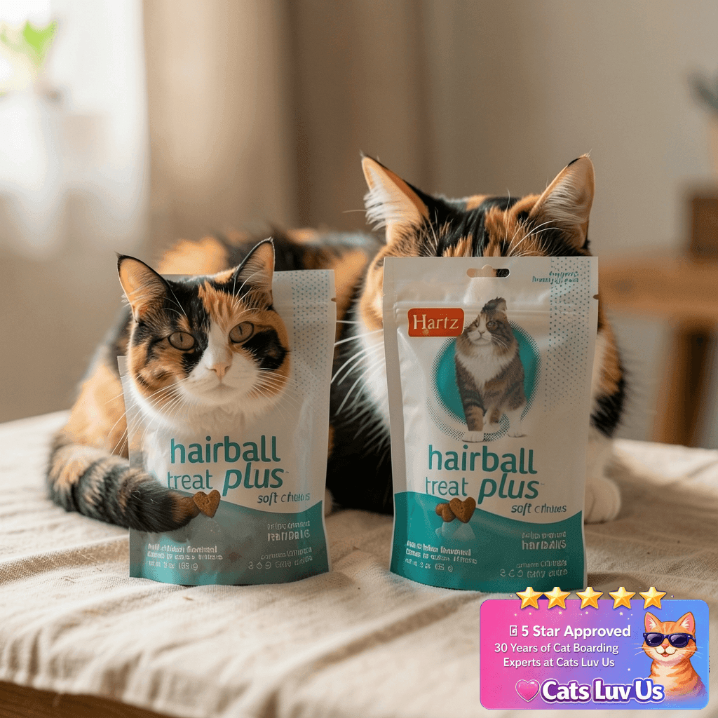 Hartz Hairball Remedy Plus Chicken Flavored Soft Chews for with cat - professional product lifestyle photo