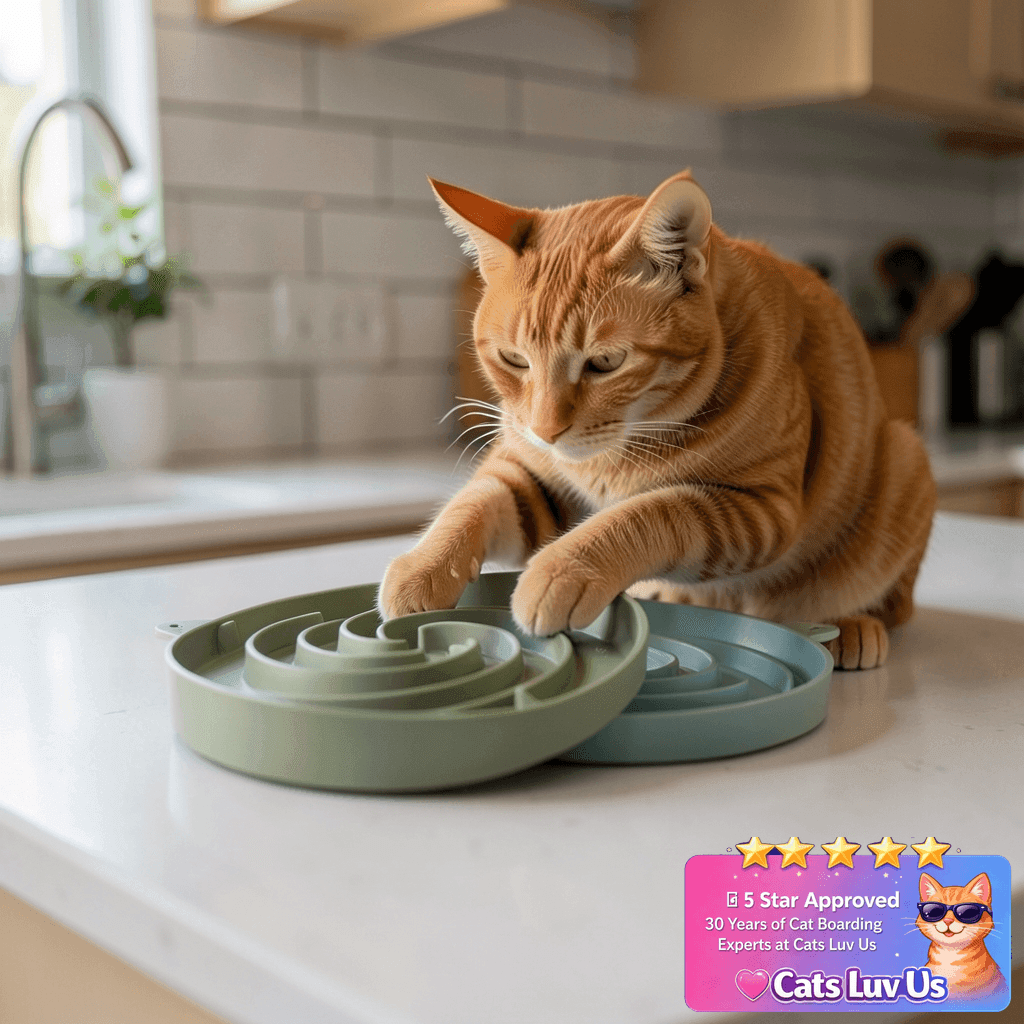 Bifeaw Slow Feeder Cat Bowl with cat - professional product lifestyle photo