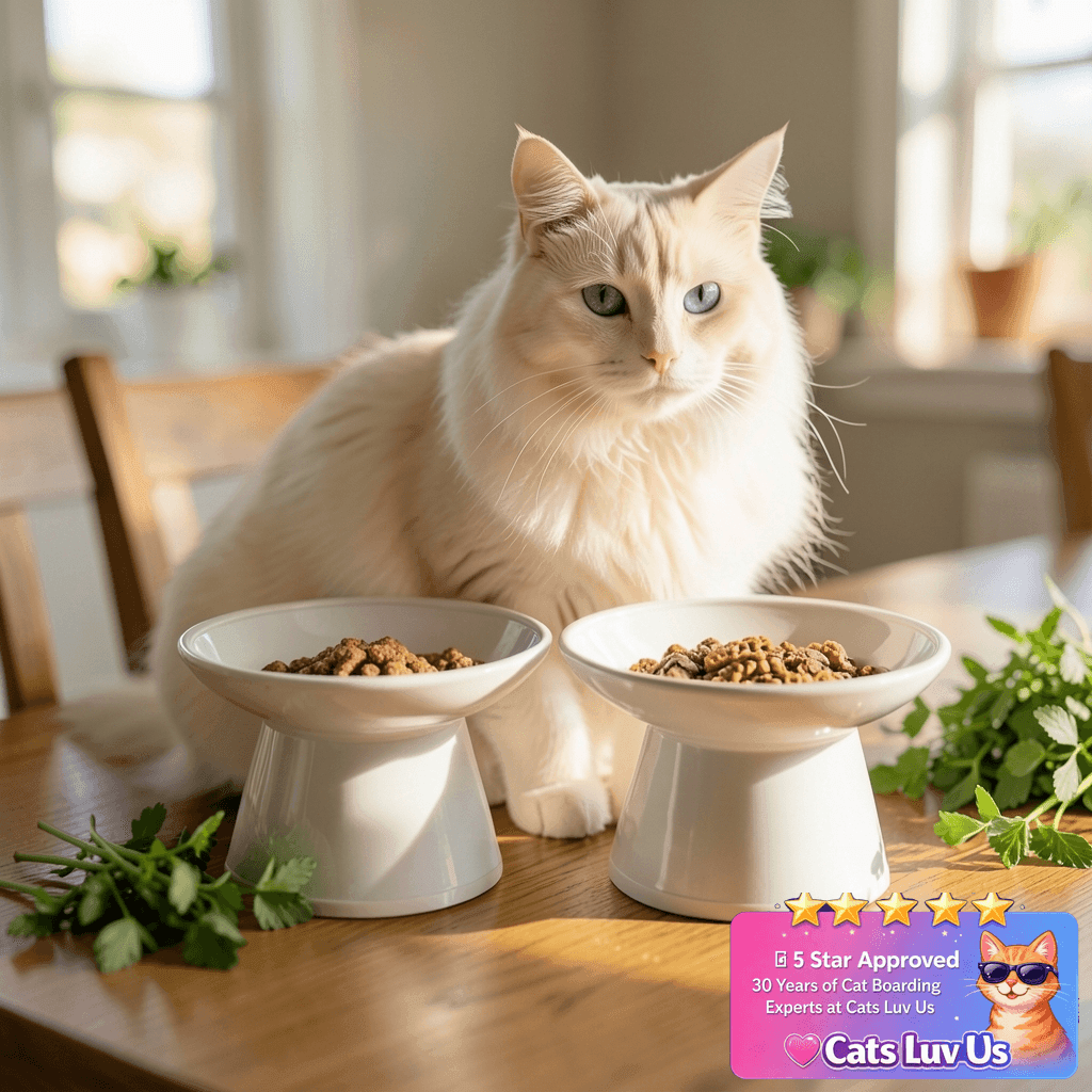 Necoichi 2pcs Extra-Wide Elevated Cat Food Bowls – BPA-Free with cat - professional product lifestyle photo