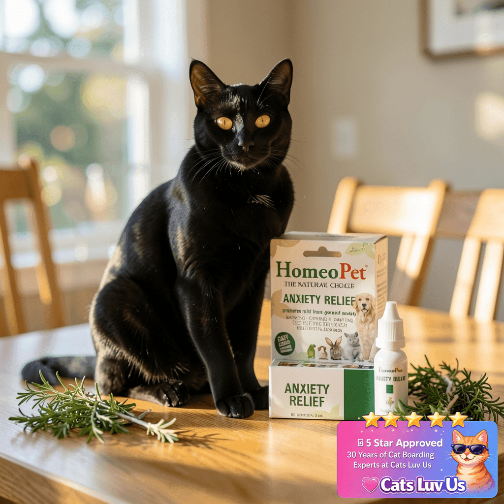 HomeoPet Anxiety Relief Medicine for Pets with cat - professional product lifestyle photo