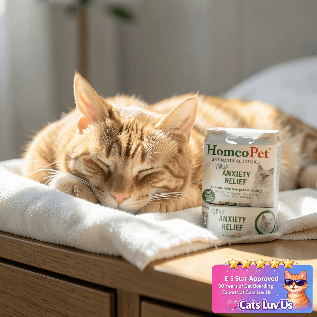 HomeoPet Feline Anxiety Relief with cat - professional product lifestyle photo