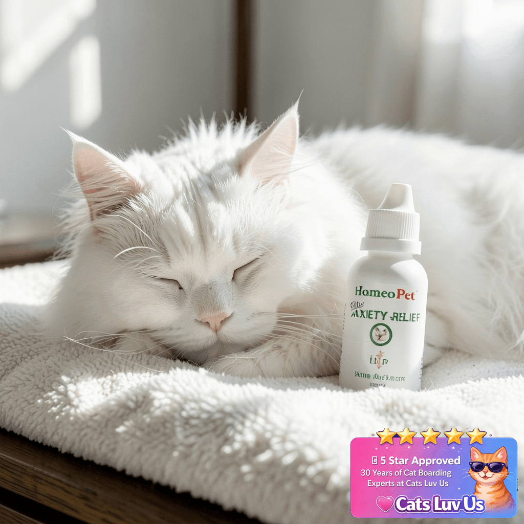 HomeoPet Feline Anxiety Relief with cat - professional product lifestyle photo