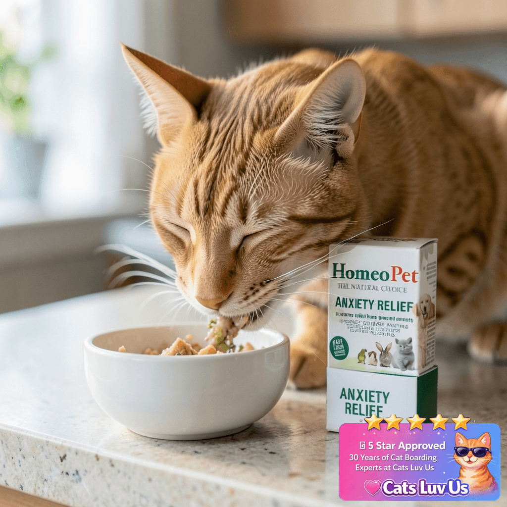 HomeoPet Anxiety Relief Medicine for Pets with cat - professional product lifestyle photo