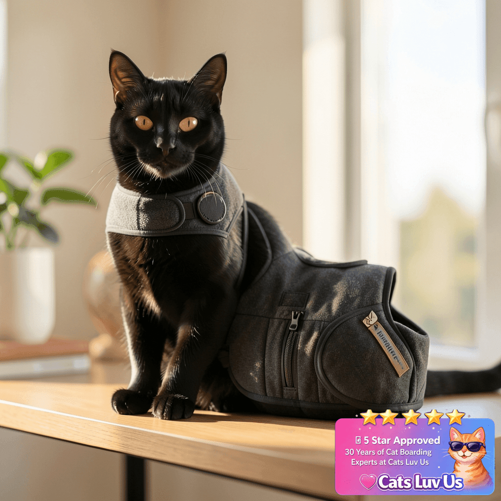 Thundershirt Classic Cat Anxiety Jacket with cat - professional product lifestyle photo
