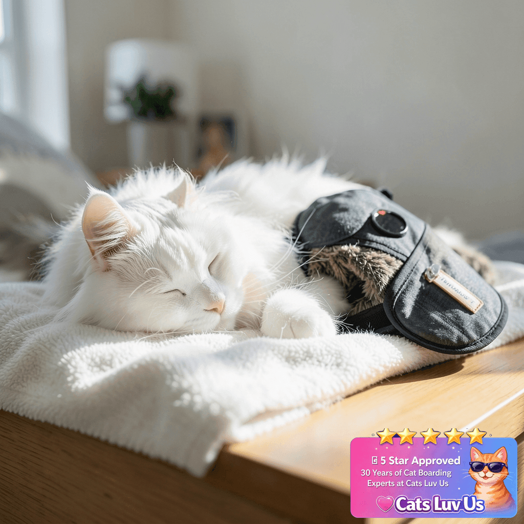 ThunderShirt Classic Cat Anxiety Jacket with cat - professional product lifestyle photo