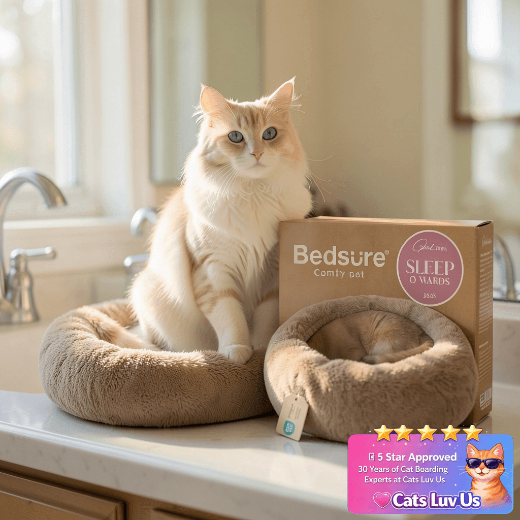 Bedsure Calming Cat Beds for Indoor Cats - Small Cat Bed with cat - professional product lifestyle photo