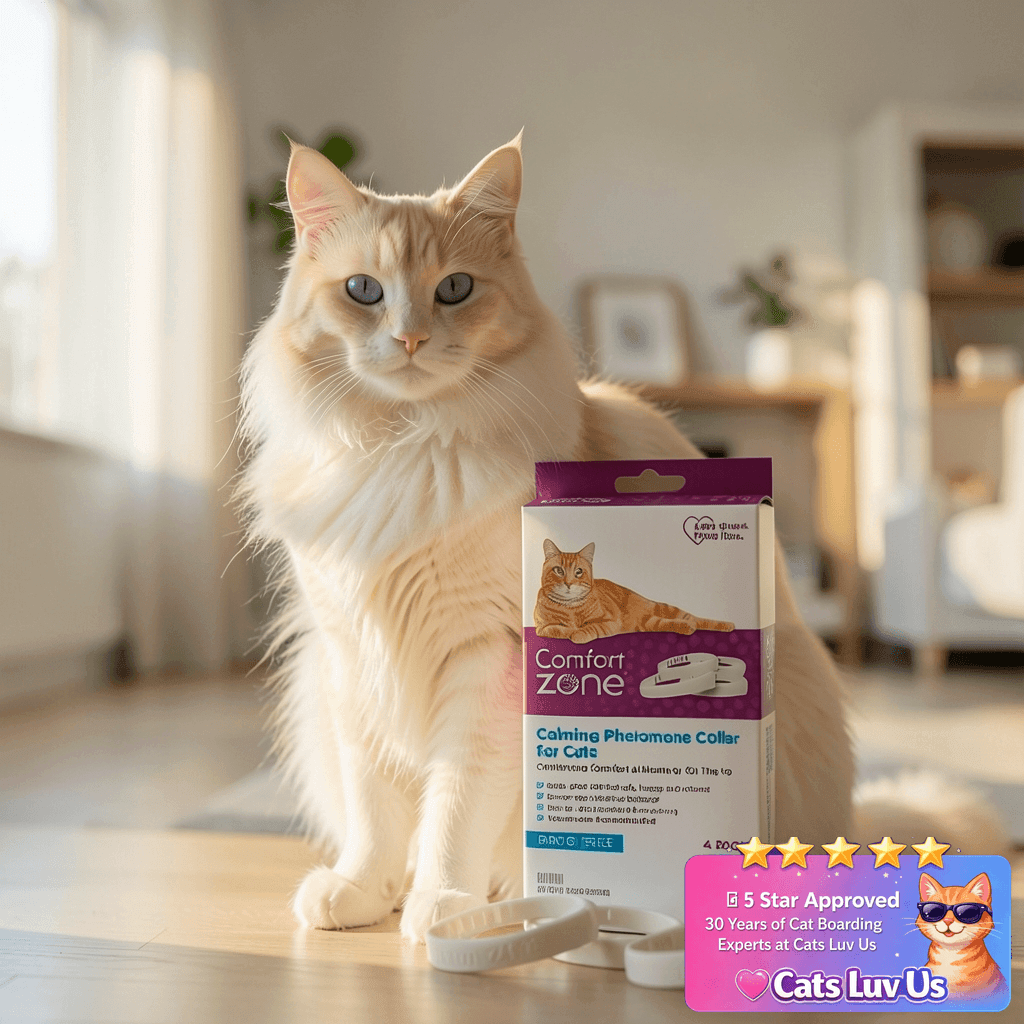 Comfort Zone Cat Calming Collar Value Pack: 4 30-Day Calming with cat - professional product lifestyle photo