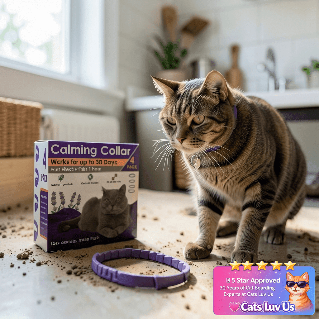 PetAtlas 4 Pack Calming Collar for Cats – Pheromone Cat with cat - professional product lifestyle photo