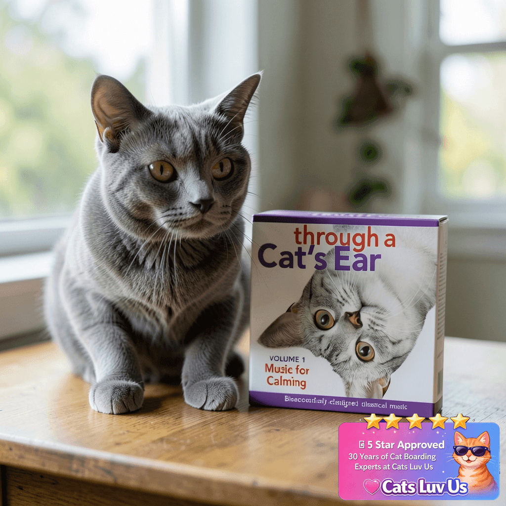 Through A Cat's Ear: Music For Calming Vol.1 with cat - professional product lifestyle photo