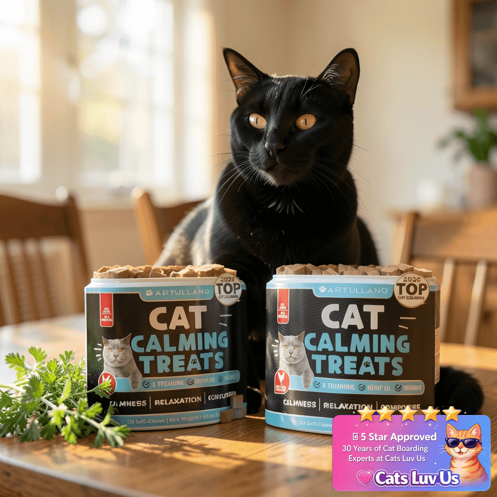Cat Calming Treats - 2250 mg Hemp Oil per Pack - Stress & with cat - professional product lifestyle photo