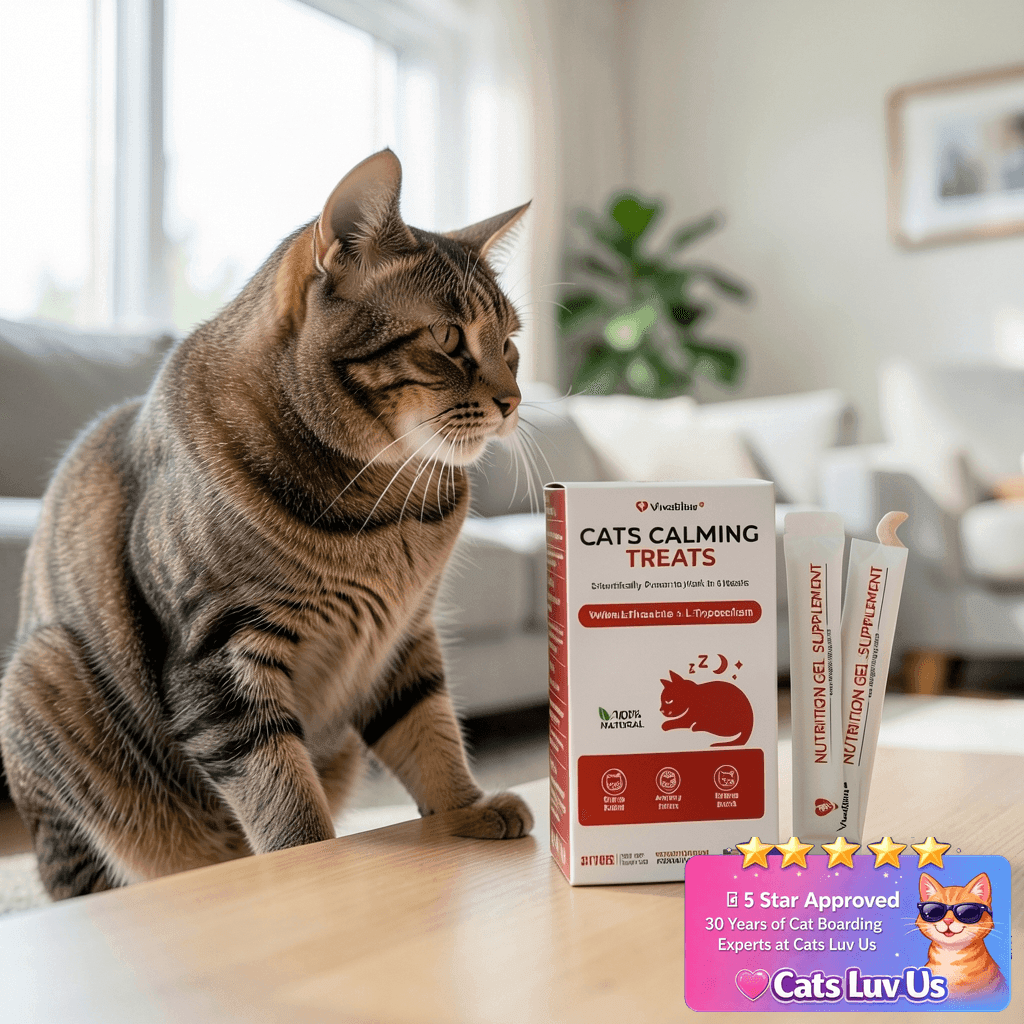 Cat Calming Treats – Natural Stress with cat - professional product lifestyle photo