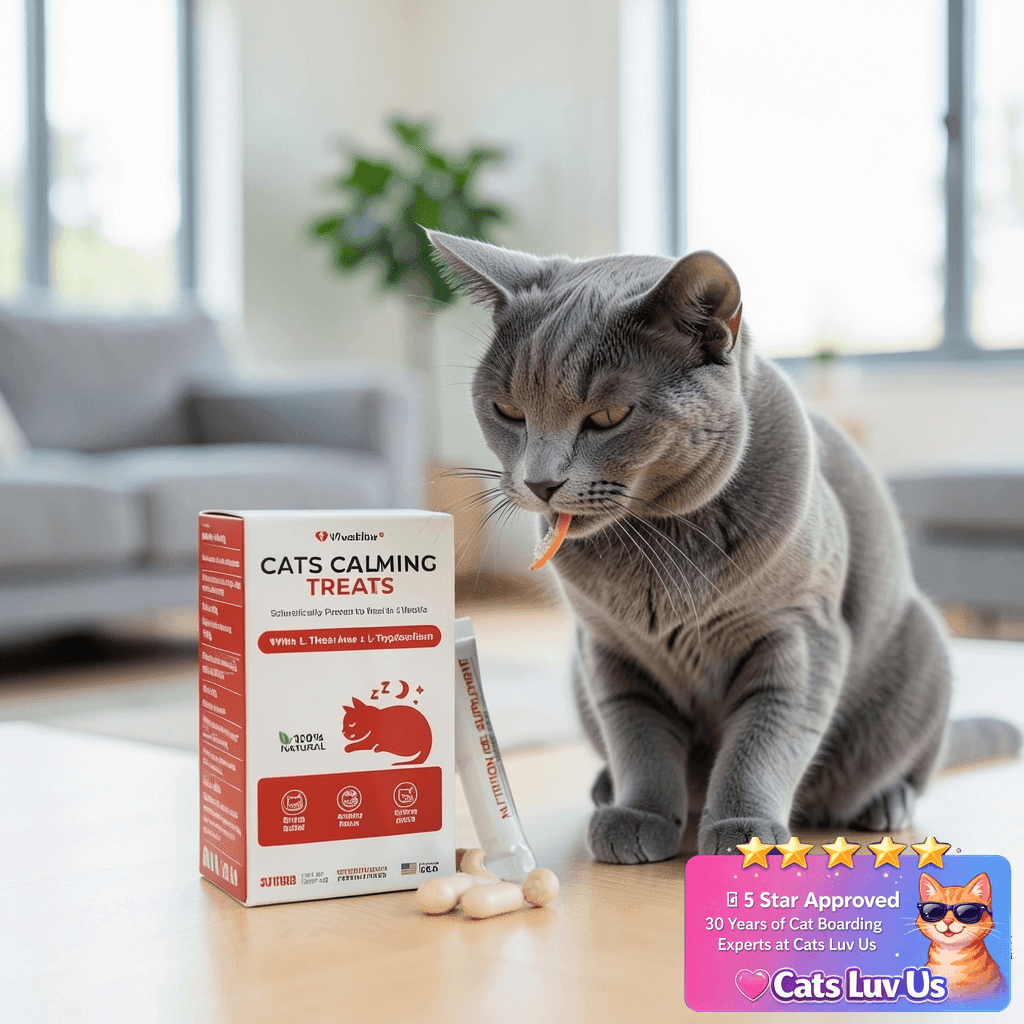Cat Calming Treats – Natural Stress with cat - professional product lifestyle photo