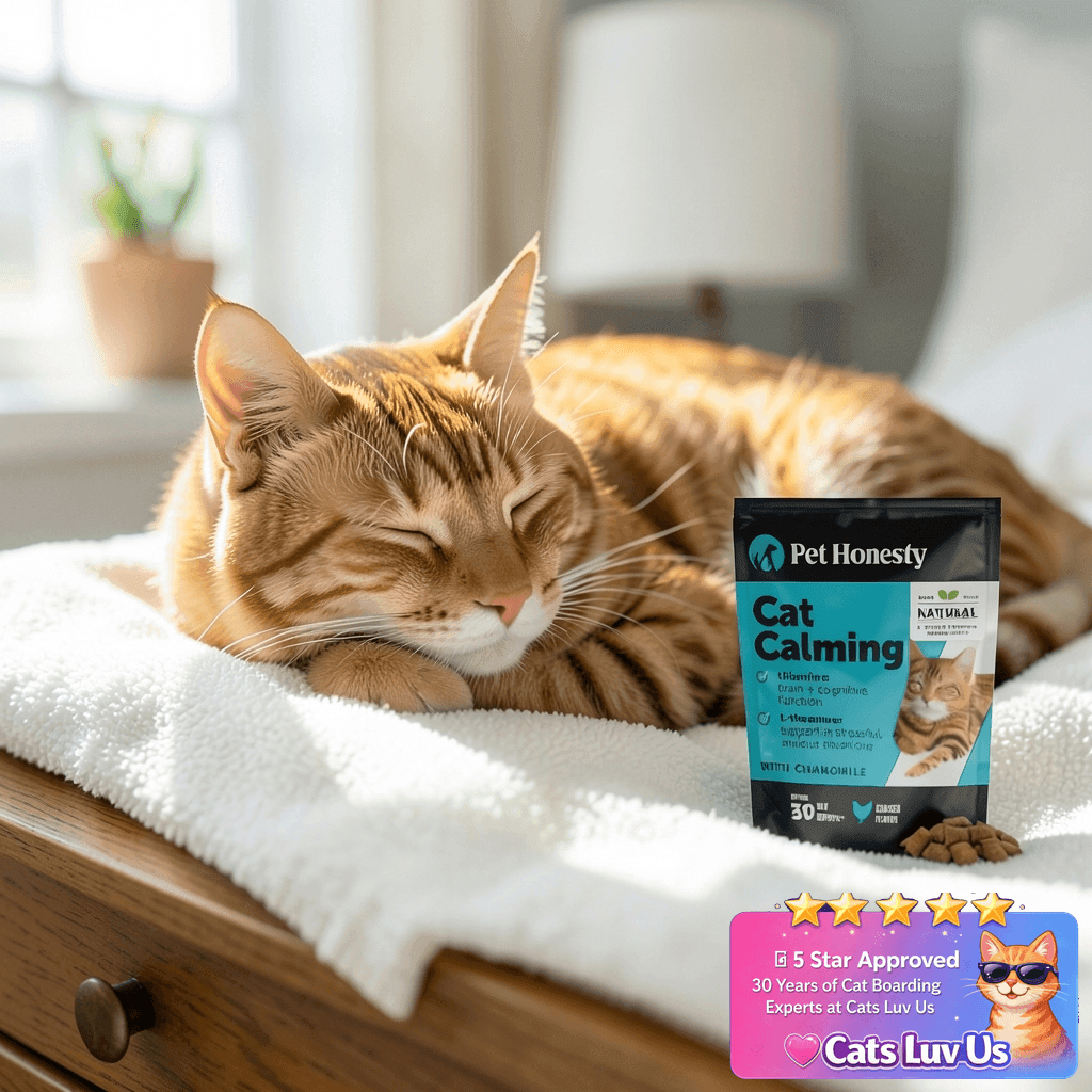 Calming Chews for Cats - Cat Anxiety Relief + Helps Reduce with cat - professional product lifestyle photo