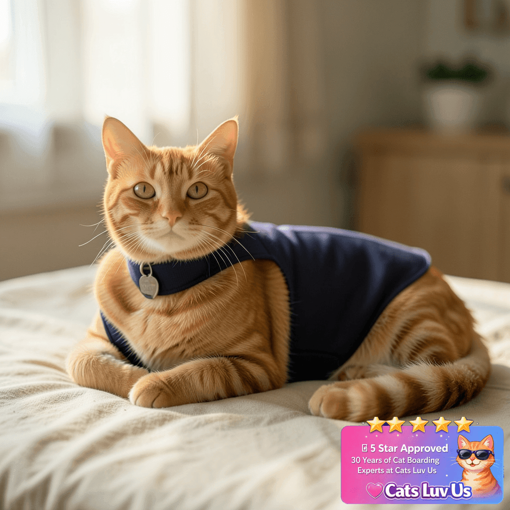 DAJIDALI® Dog & Cat Anxiety Vest & Spay Recovery Suit – with cat - professional product lifestyle photo
