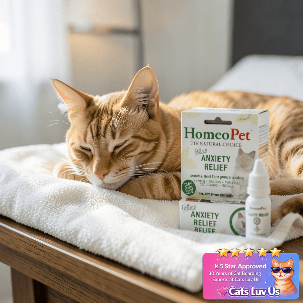 HomeoPet Feline Anxiety Relief with cat - professional product lifestyle photo