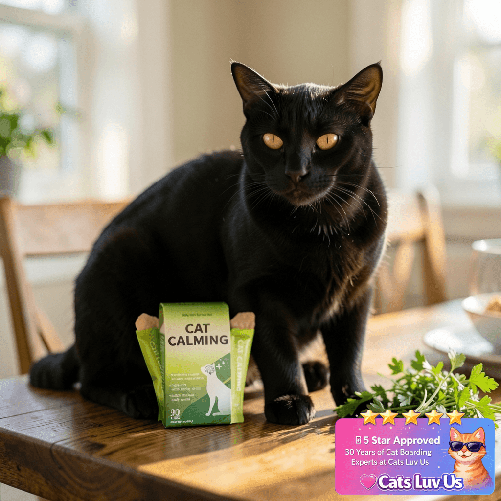 Doctor By Cat Calming Stress and Anxiety Relief Supplement with cat - professional product lifestyle photo