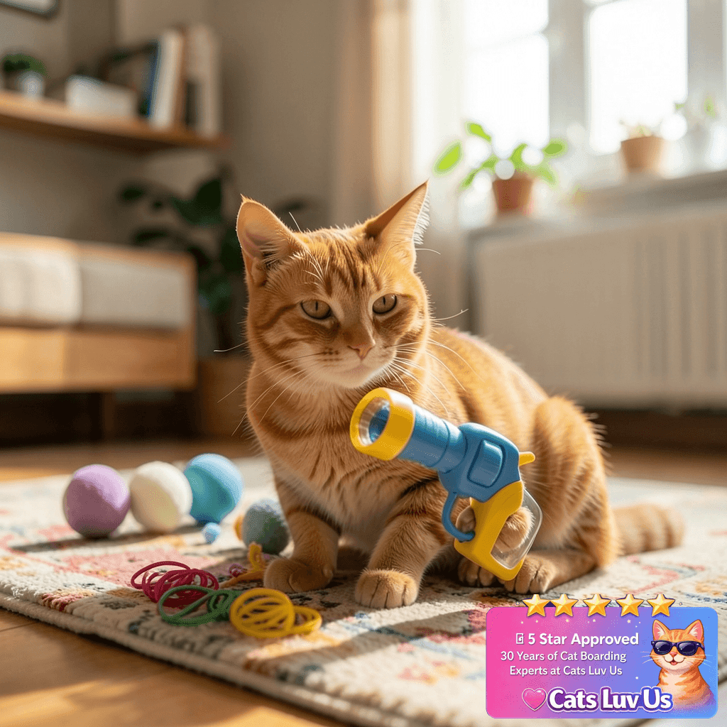 BaiKevin Low Noise Interactive Cat Ball Launcher Gun with cat - professional product lifestyle photo