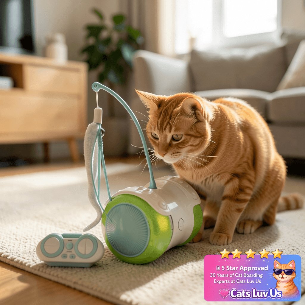 ZeLing HTL Remote Control Cat Toy with Auto Mode - with cat - professional product lifestyle photo