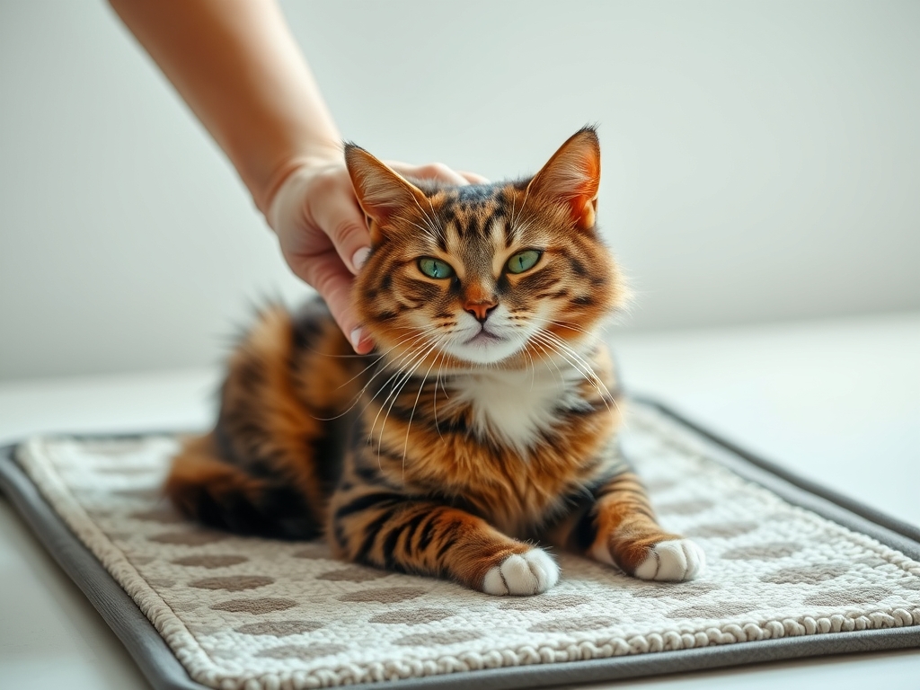 Cat owner reviewing automatic litter mat for multiple cats options for their pet in 2026