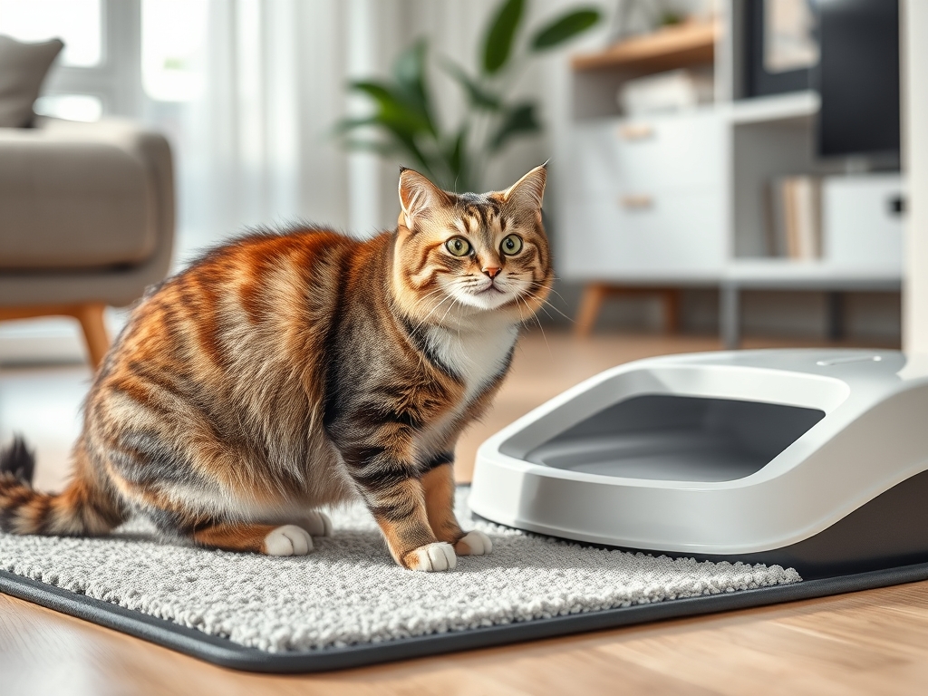 Cat owner reviewing reviews of automatic litter mats for cats options for their pet in 2026