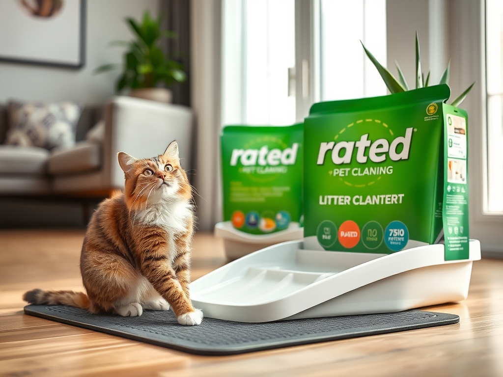 Cat owner reviewing top rated self cleaning litter mats options for their pet in 2026
