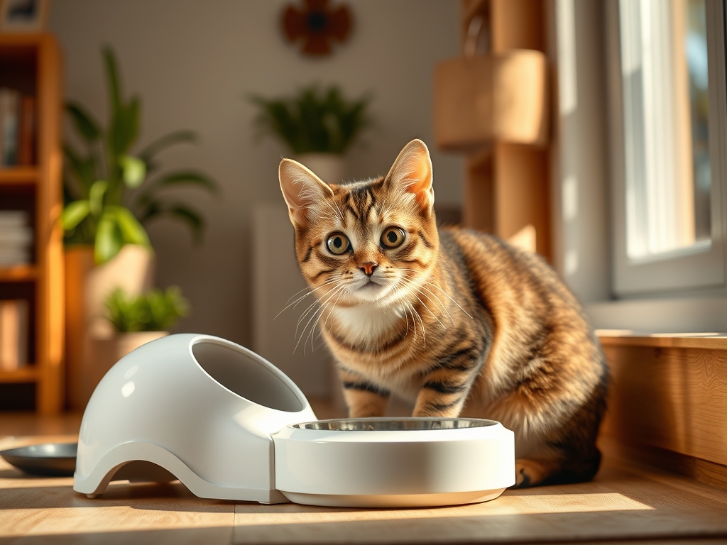 Cat owner reviewing how to set up a smart cat feeder options for their pet in 2026