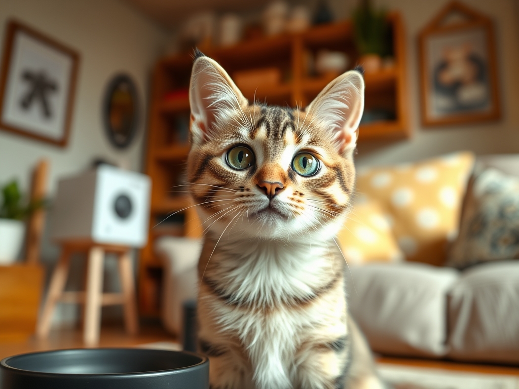 Cat owner reviewing pet feeder with camera vs wifi feeder options for their pet in 2026