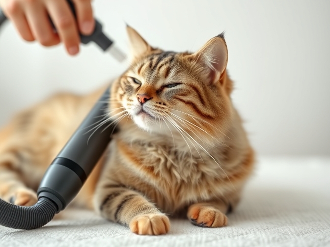 Cat owner reviewing quiet automatic vacuum for cat hair options for their pet in 2026