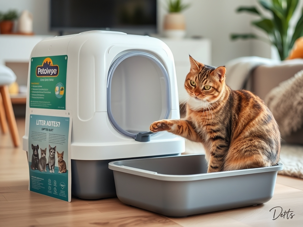Cat owner reviewing troubleshooting automatic litter box problems options for their pet in 2026