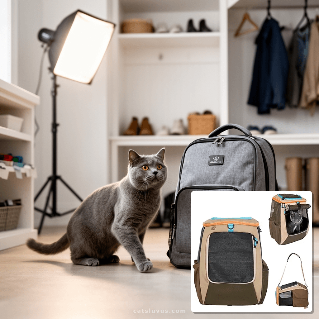 Texsens Pet Backpack Carrier for Small Cats Dogs | with cat - professional product lifestyle photo
