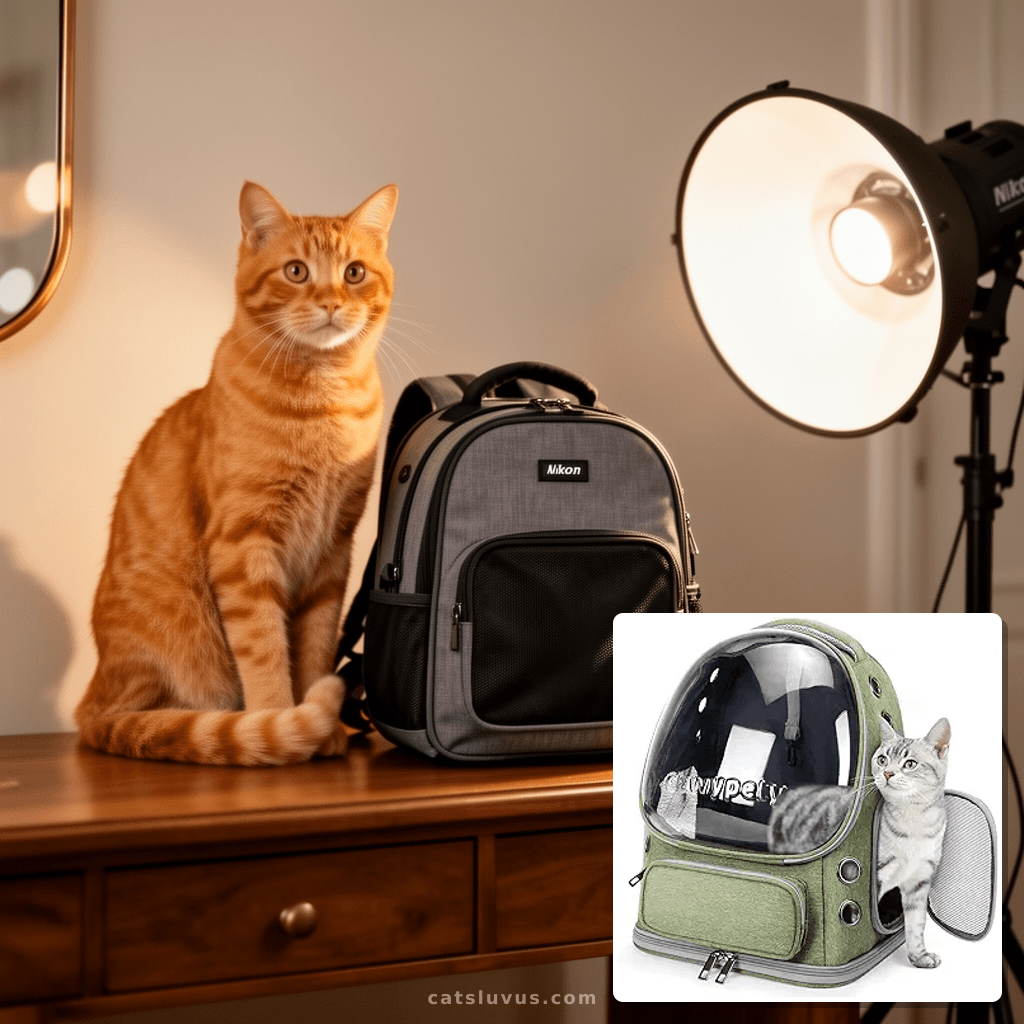 Cat Backpack Carrier with cat - professional product lifestyle photo