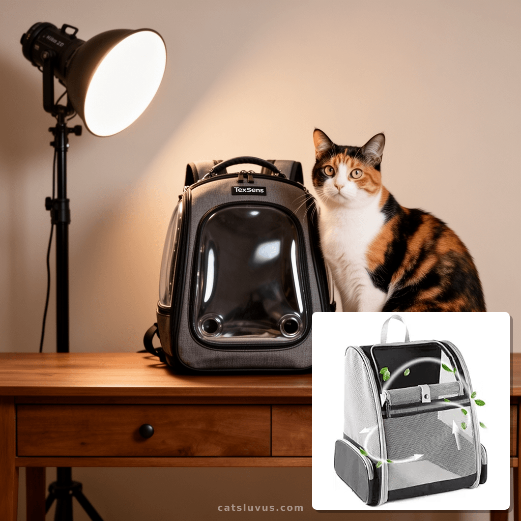 Texsens Innovative Traveler Bubble Backpack Pet Carriers for with cat - professional product lifestyle photo